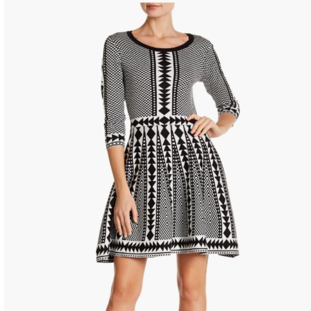 NWT Nina Leonard Geometric Print Fit & Flare Dress